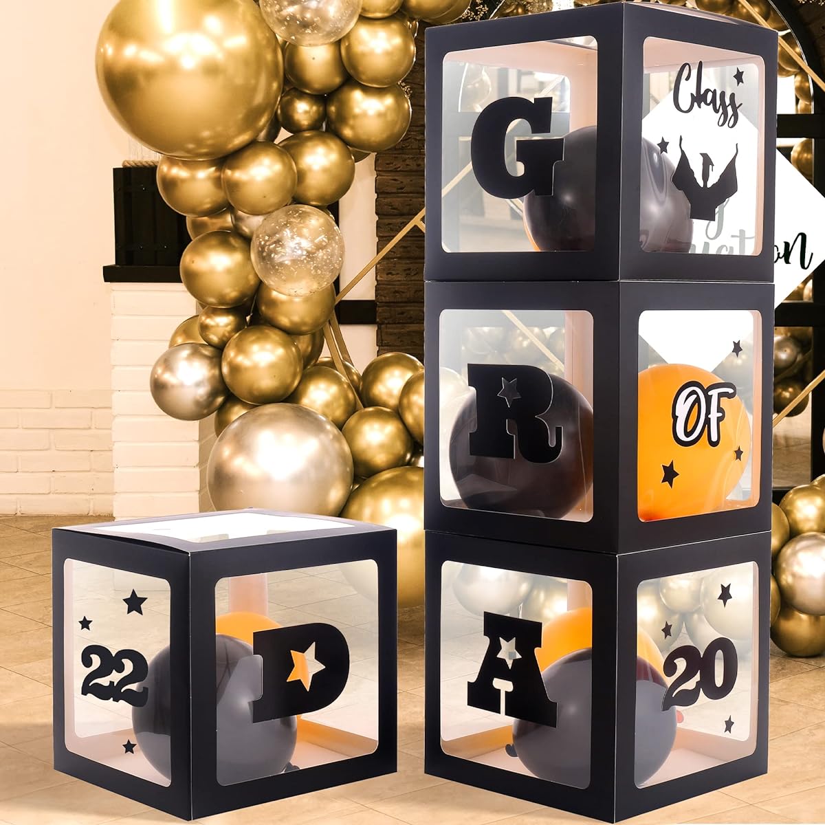 Graduation Boxes with Letters 2022 Black - Pack of 4 | Graduation Party Decorations 2022 | Graduation Balloon Boxes 2022 | Balloon Graduation Boxes for Class of 2022 Decorations | Black Graduation Boxes 2022