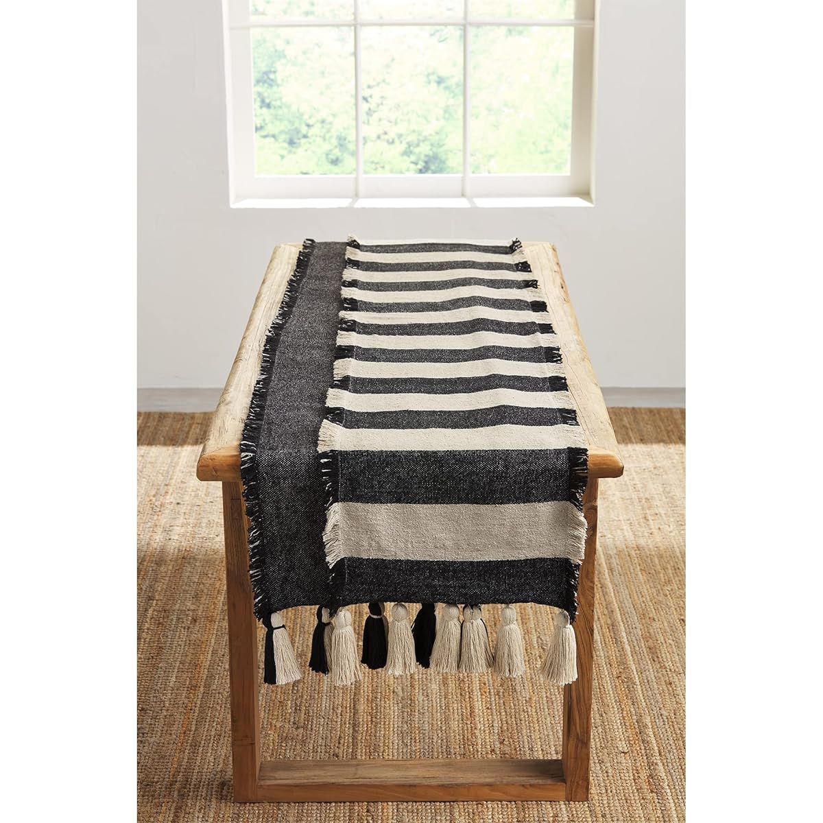 Mud Pie Black Poncha Table Runner, Solid Black, 18" x 90"