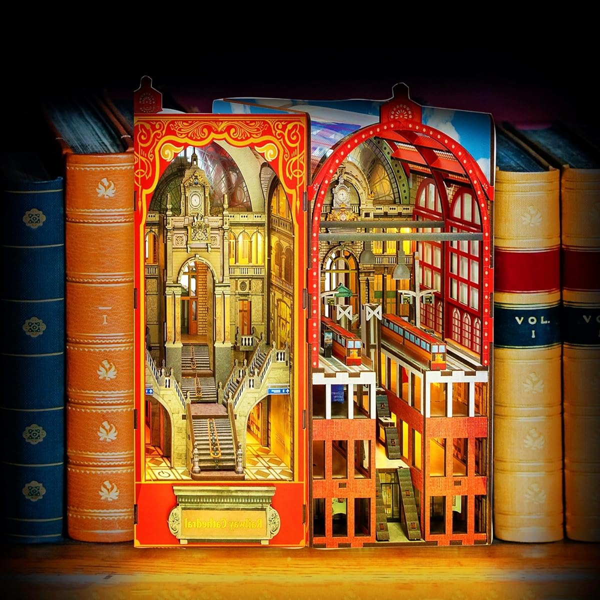 Book Nook Miniature Kit DIY 3D Puzzle Wooden Bookends Dollhouse with LED Light Bookshelf Insert Decoration Crafts Time Travel Model Construction Home Creativity Art Gift Adults Teens