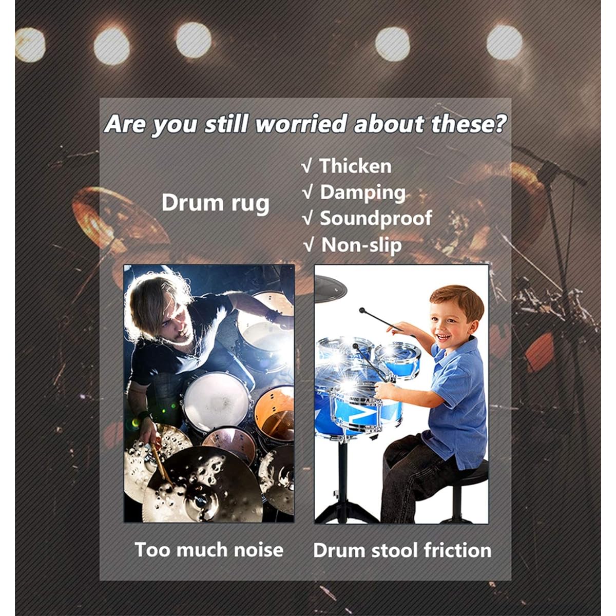 Drum Kit Carpet Drum Mat Square Sound Insulation Blanket Drum Rug Drum Carpet Drum Carpet for Bass Drum Snare Drum Shock Absorber (Black 2 1.2*1.6m)