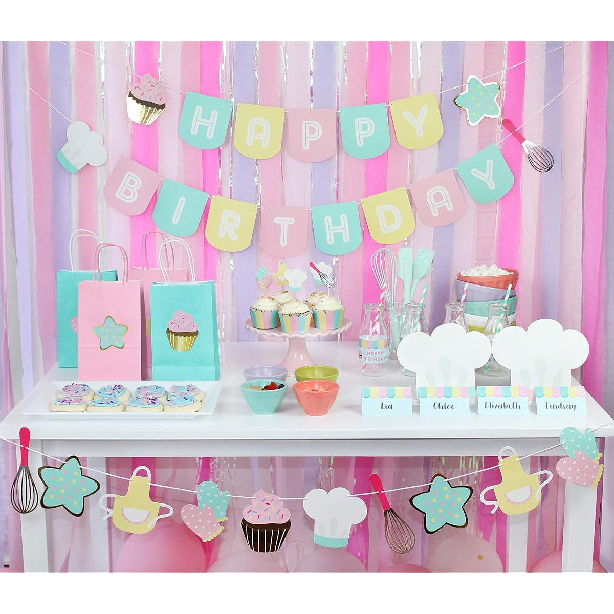 Little Bakers Birthday Party Decorations Kit Birthday Banner Garland Cupcake Toppers Party Hat Birthday Party Box