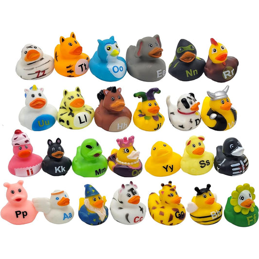 26 Letter Colorful Figure Alphabet Rubber Ducky (26 Pieces) Duck Size: 2" - 2.5"