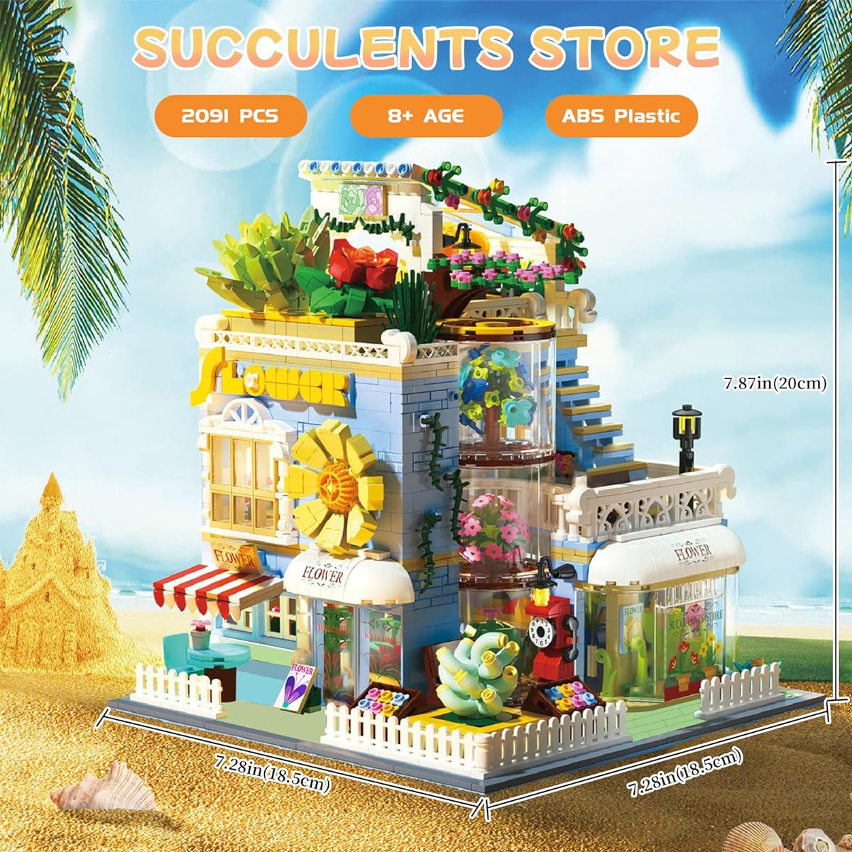 isun Block Set Building Assembly Flower Florist House Model Assembly 3D Puzzle Toy Miniature House Mini Size Brick Brick For Adults Children Boys Girls 8 Years Old + Christmas School Entrance Celebration Children's Day Birthday Present Gift Gift 2091 PCS