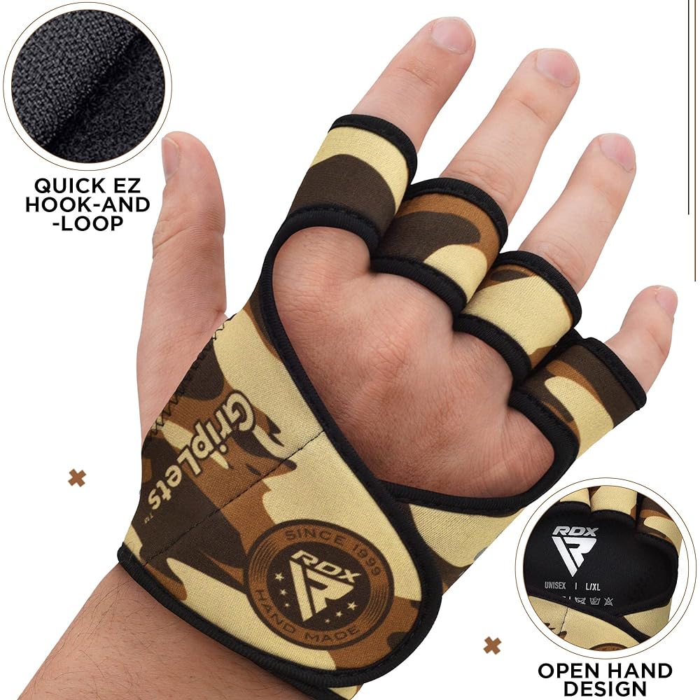 RDX Weightlifting Gym Gloves Anti-Slip Long Strap Muscle Training Pull Up Chin Up Powerlifting Workout (Brown, L/XL)