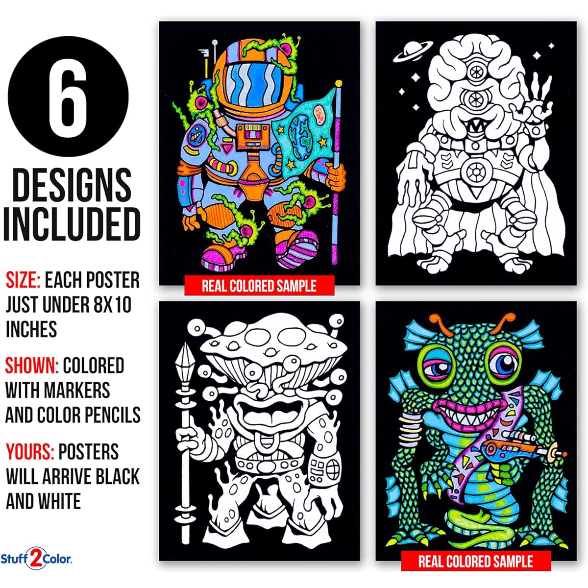 Aliens 6-Pack of Fuzzy Velvet Colouring Posters