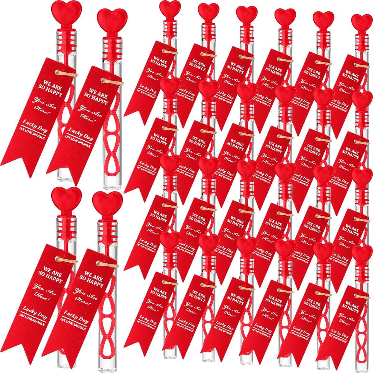 Simgoing Valentine's Day Mini Bubble Wands 100pcs Bulk Party Favors for Kids 4" Heart Bubble Wands with Thank You Cards Bubble Wands Set for Boys Girls with Liquid (Red)