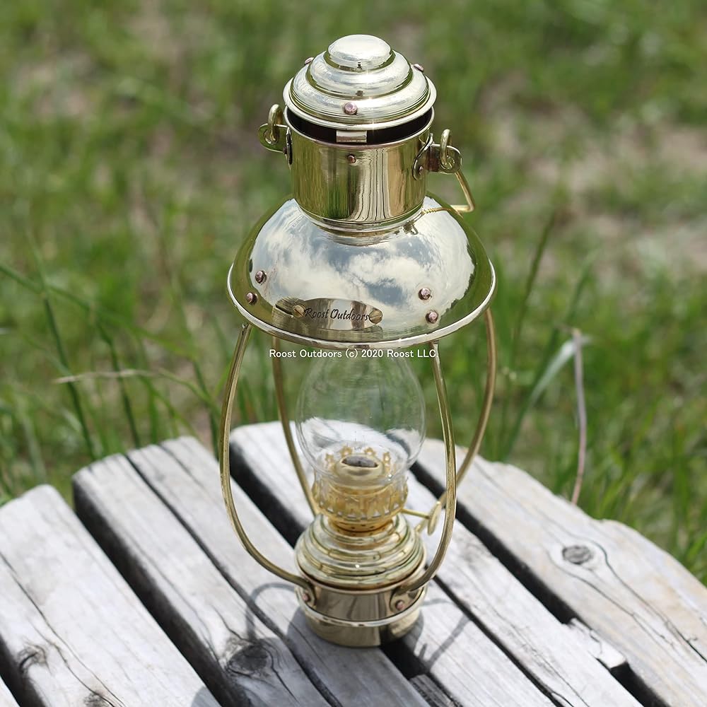 Roost Outdoors Brass Long Shape Trawler Oil Ship Lantern (Brass Trawler Oil Lantern Long Shape) Nelson Lamp Anchor Lamp Kerosene Lantern Brass Lantern Brass Lantern Long Shape 30cm