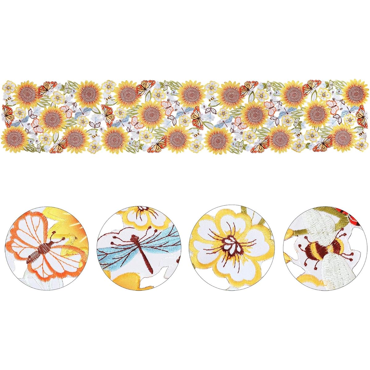Simhomsen Sunflower and Butterfly Embroidered Table Runner Dresser Scarf for Spring/Summer (14" x 69")