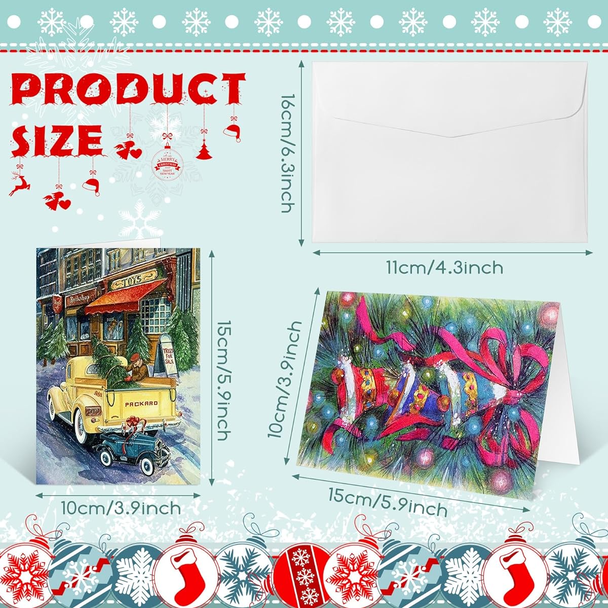Jetec 200 Pack Christmas Cards with Envelopes, Christmas Holiday Greeting Card Set, 200 Christmas Cards and 200 Envelopes, 20 Designs, 4 x 6 Inch