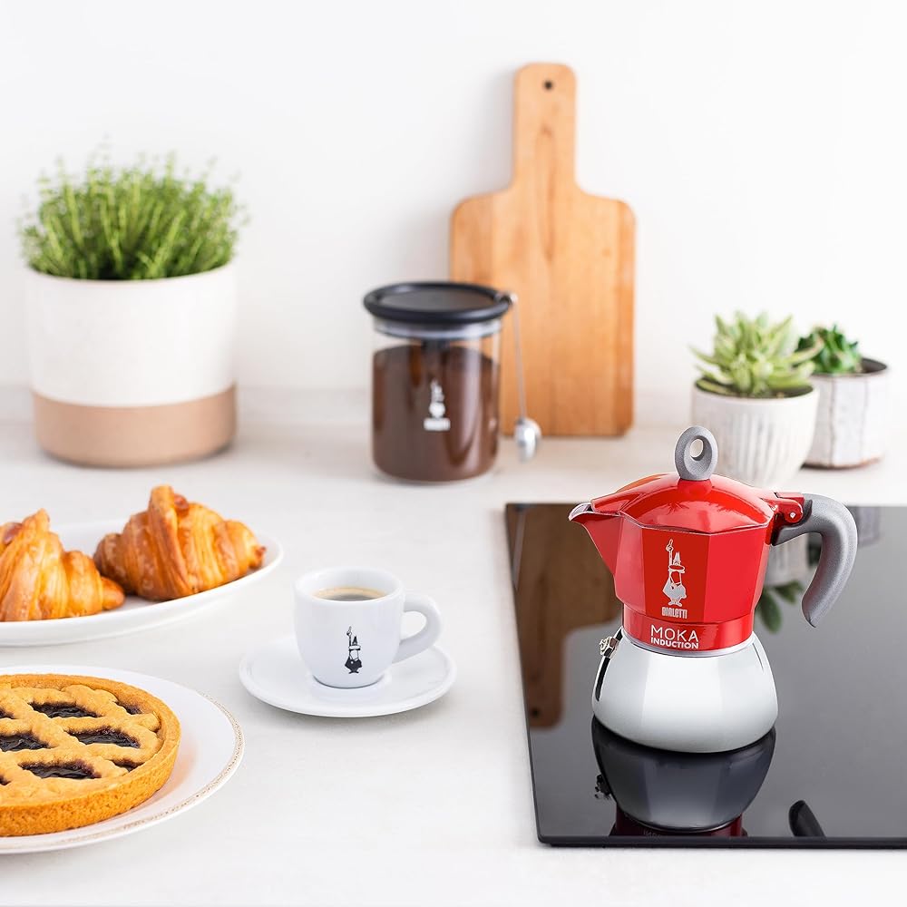 Bialetti Mocha Induction Red 4 Cups IH Compatible & Direct Fire Type (Coffee Maker Espresso Maker Macchinetta)