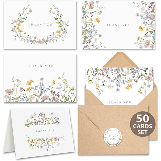AUDREE 50 Pack Floral Thank You Cards