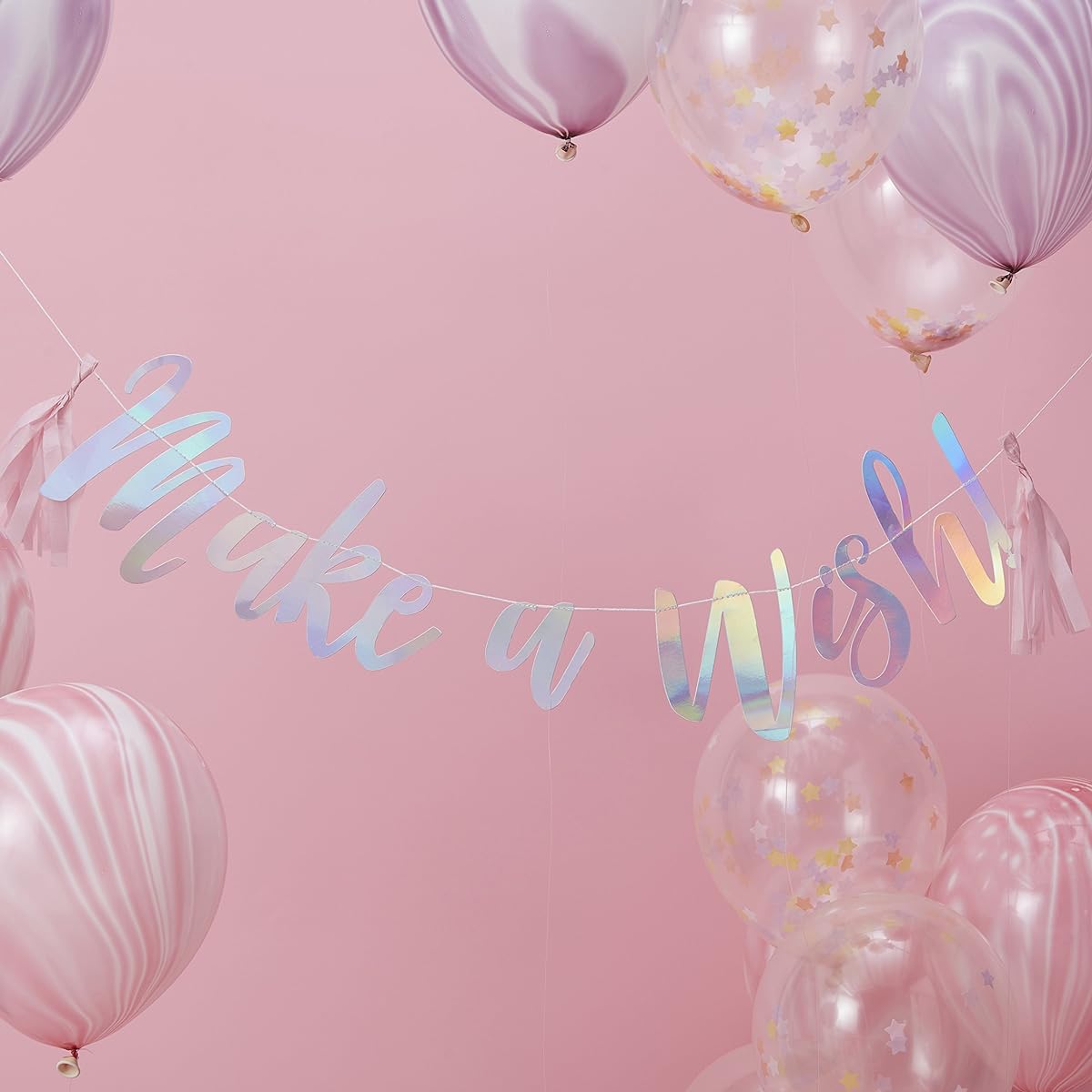 Ginger Lei Iridescent Foil Make a Wish Birthday Party Banner 1.5m