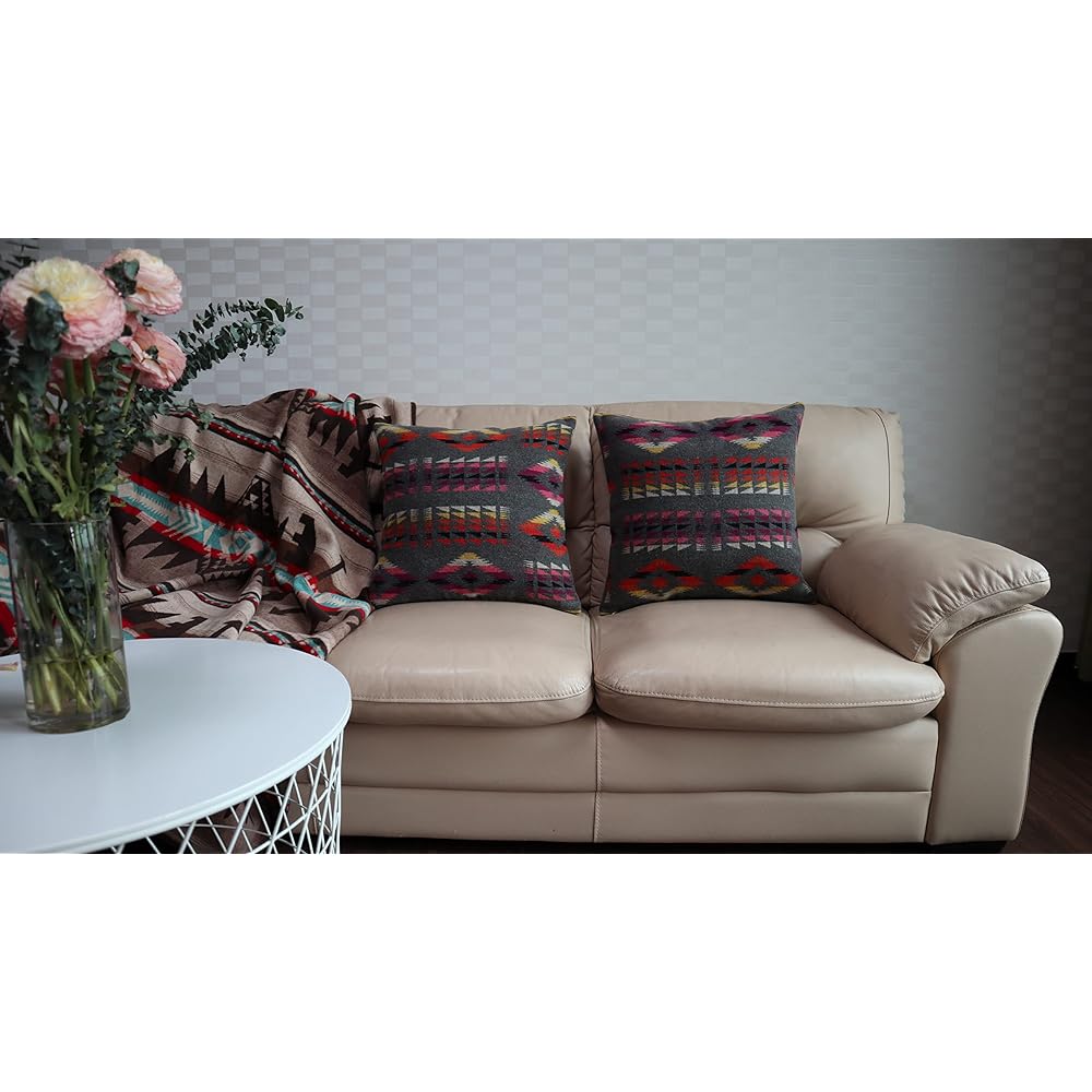 Ruth&Boaz Ethnic Native Pattern Wool Blend Cushion Cover Pillow Case Set of 2 T-Grey-B (45cm x 45cm) (T-Grey-B Set of 2, 18"x18")