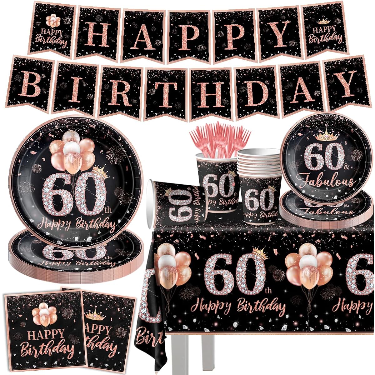 Party Supplies - 142 Piece Party Decorations with Banner (60th Birthday)