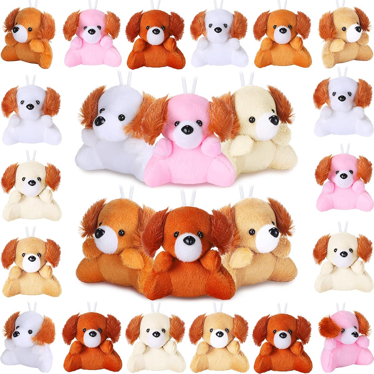 24 Pcs Horse Stuffed Animals Bulk 3.15" Cow Horse Party Favors Realistic Stuffed Animals Mini Plush Pet Toys Farm Theme Birthday Party Gift Keychain (Dog Style)