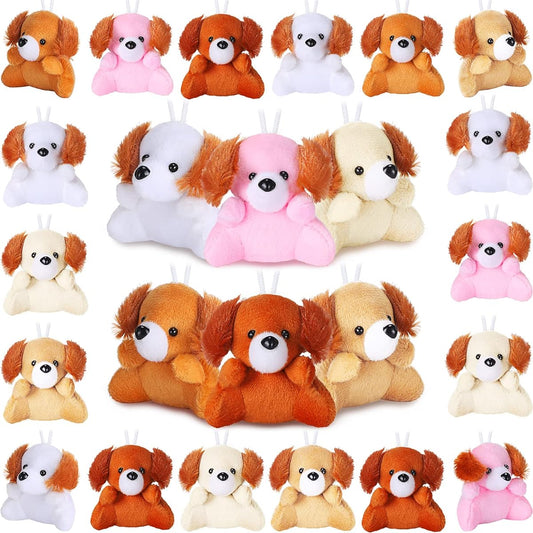 24 Pcs Horse Stuffed Animals Bulk 3.15" Cow Horse Party Favors Realistic Stuffed Animals Mini Plush Pet Toys Farm Theme Birthday Party Gift Keychain (Dog Style)