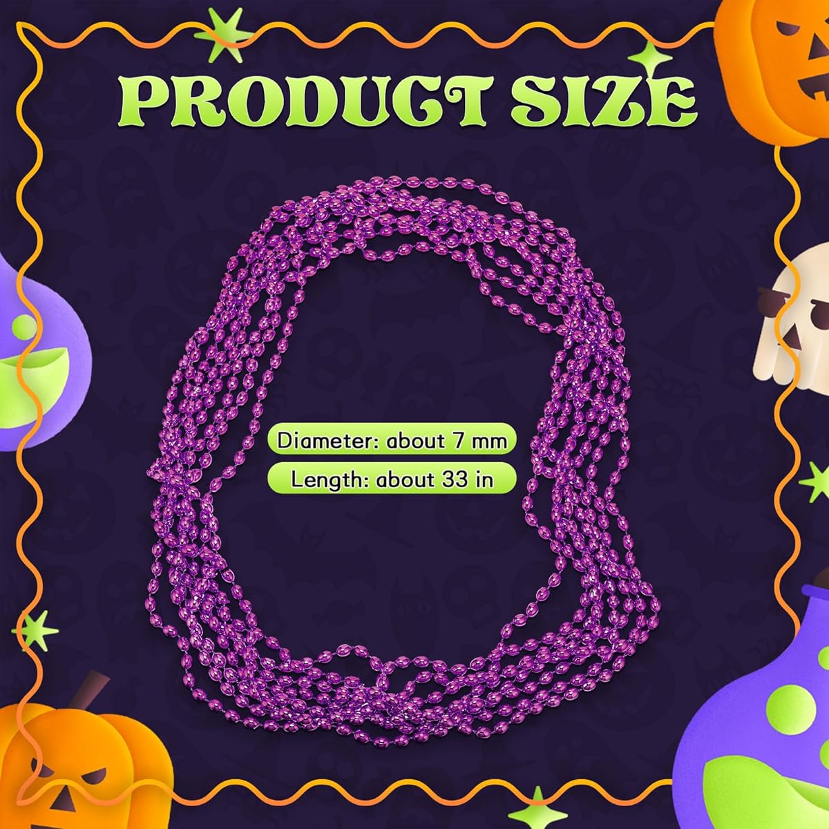 Riceshoot 200 Pieces Beaded Necklaces 33 Inch Mardi Gras Oval Beads Metallic Mardi Gras Bead Necklace Plastic Chain for Kids Unisex Holiday Halloween Carnival Party Supplies