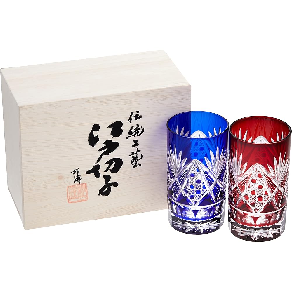 Tajima Glass Octagonal basket/chrysanthemum bottom tumbler Lazuli
