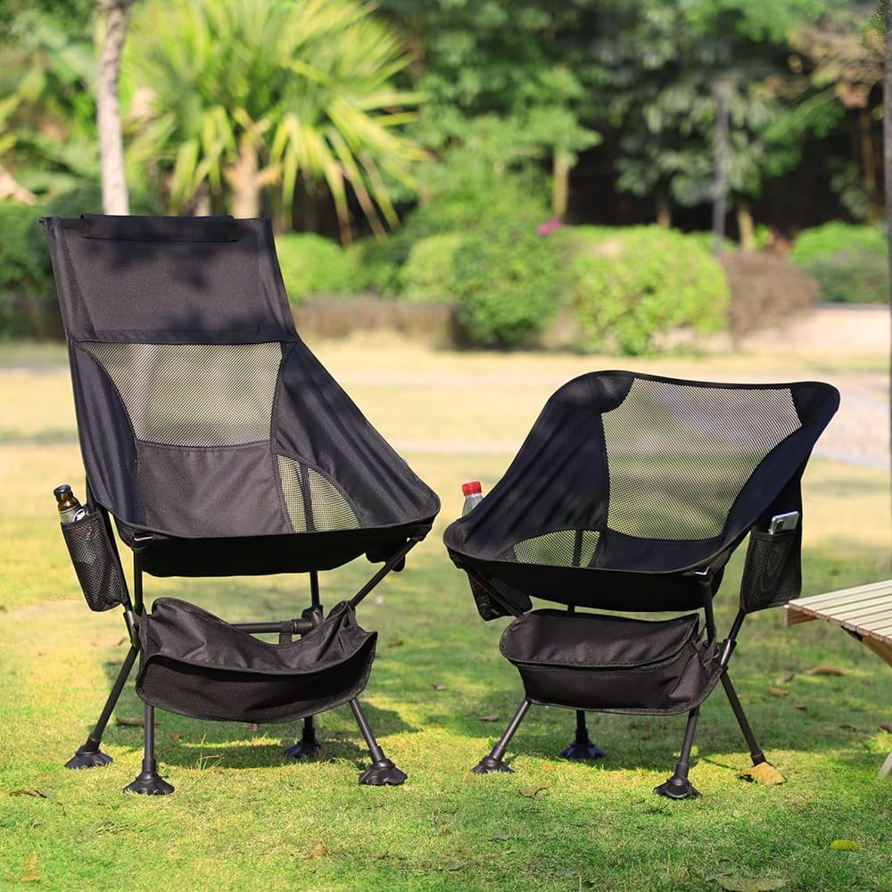 B2Jiu Outdoor Chair Camping Chair Ultra Light Folding Compact Bonfire Chair Low Chair Easy to Carry Grand Chair [Cup Holder Side Pocket Non-Slip Leg Cover] Outdoor/Climbing/Fishing/Camping/Cherry Blossom Viewing (High Back)