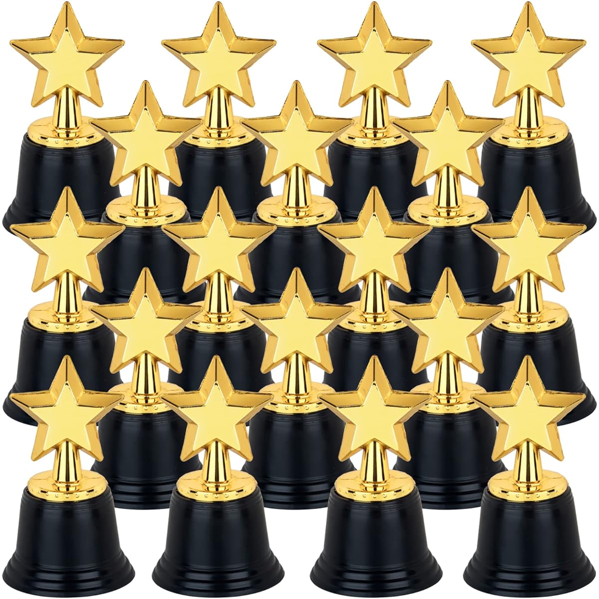 24 Pack Mini Star Trophy Awards Bulk (4.5 Inch) Plastic Gold Star Trophies for Halloween Party Favors, Goodie Bags, Kids Classroom School Rewards, Sports Tournament Winner Giveaways, Hollywood Event Props