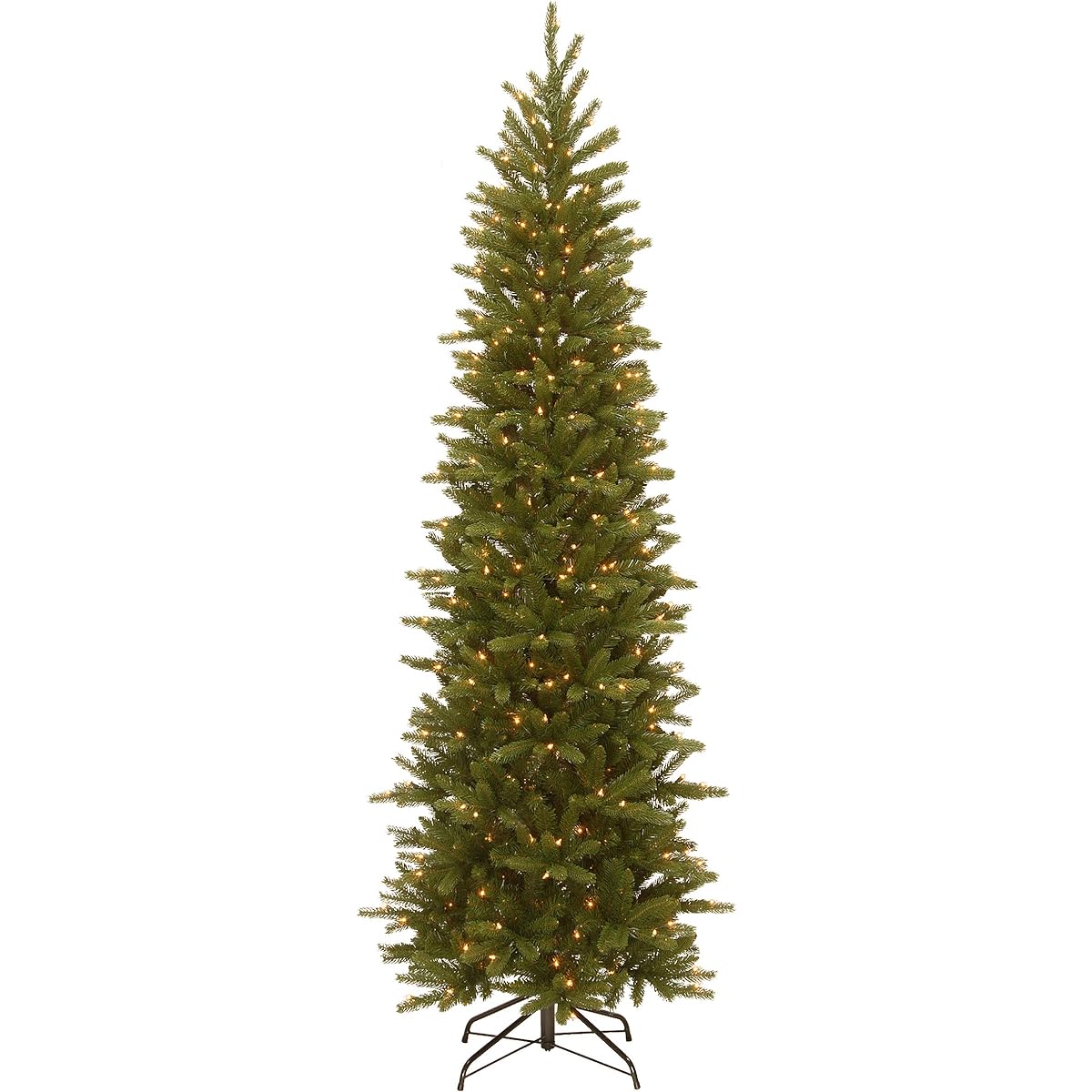 National Tree 7.5' "Feel Real" Grande Fir Pencil Slim Tree with 350 Clear Lights, Hinged (PEGF4-334-75)