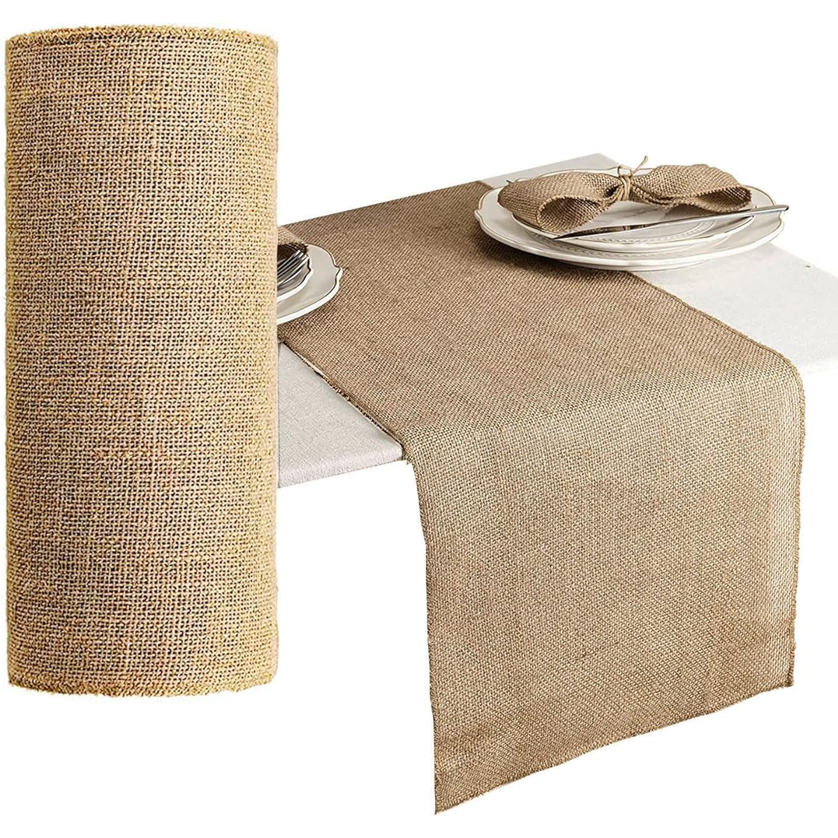 GEDLIRE Burlap Christmas Table Runner Length 12 x 360 Inches 10 Yards Farmhouse Rustic Natural Brown Burlap Tablecloth Placemat Roll Jute Table Runner Holiday Wedding Party Home Decor