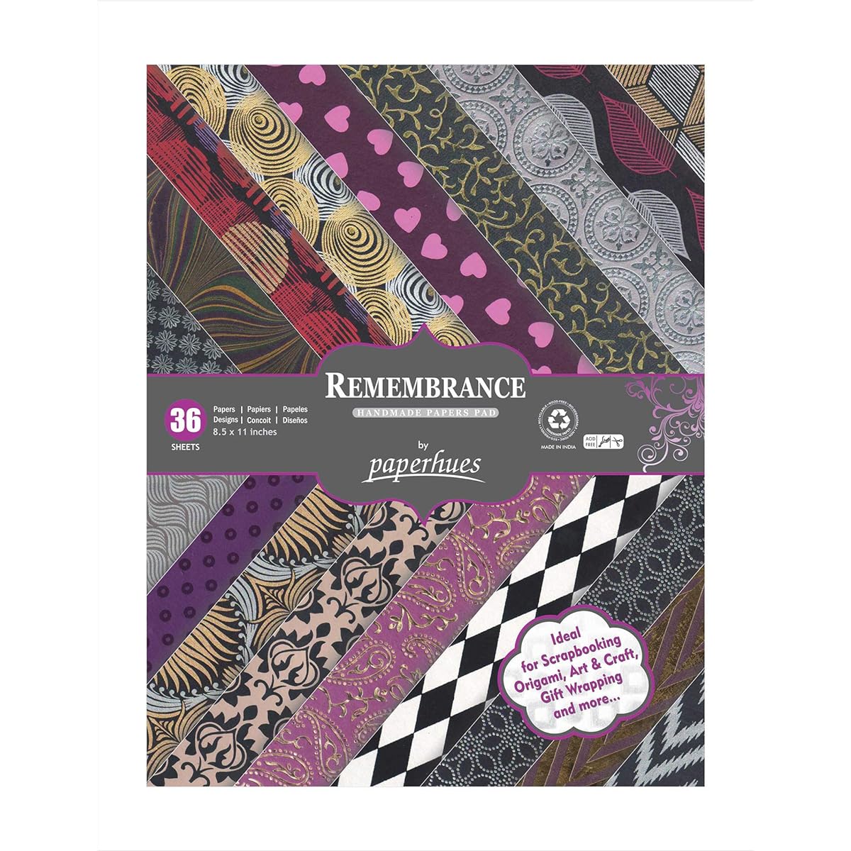 Paperhues Remembrance Handmade Scrapbook Collection Paper 8.5x11 Inch Pad, 36 Sheets