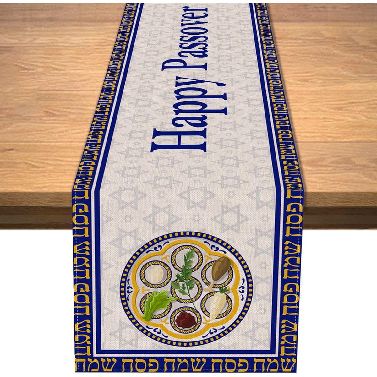 Vohado Linen Happy Passover Table Runner Jewish Religious Holiday Party Home Kitchen Dinning Room Mantle Fireplace Decoration