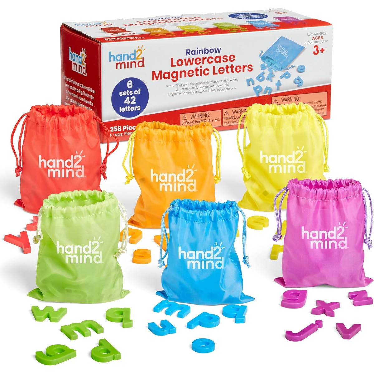 hand2mind Rainbow Lowercase Magnetic Letters, Plastic Magnetic Letters for Classroom, Alphabet Letters, Preschool, Word Building Letter Magnets for Kids (Set of 6)