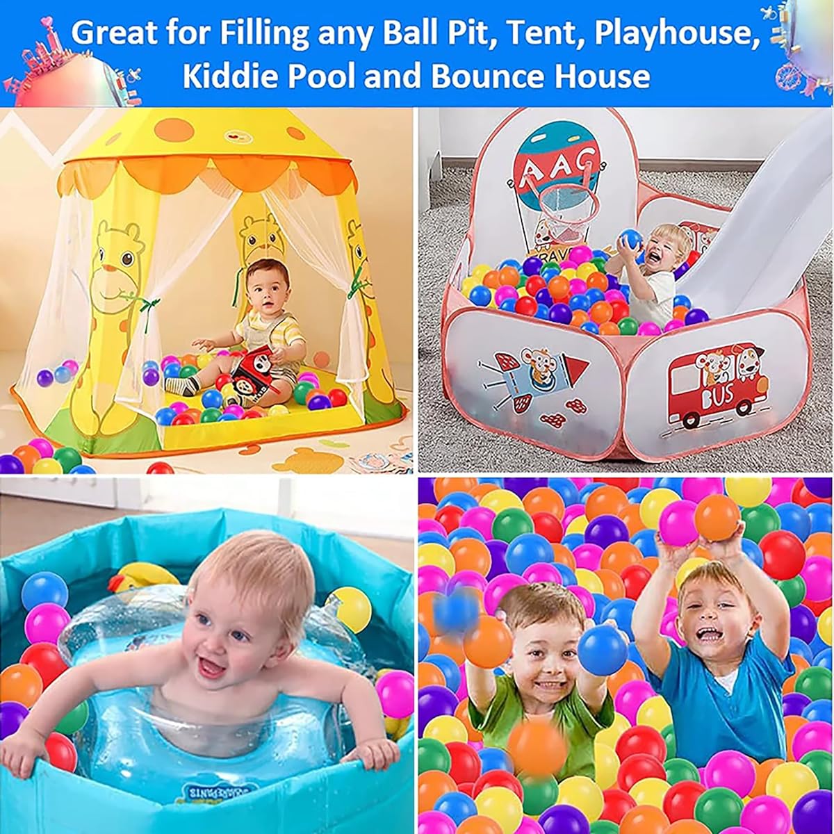 Lovgrils Rainbow Star Ball Pit Ball for Kids Girls Boys Pet Dog Ball Pit Soft Plastic Star & Round Balls Anti-Collapse BPA Free Pit Ball 2.2 Inch-50/170/200/500/1000/2000/2000