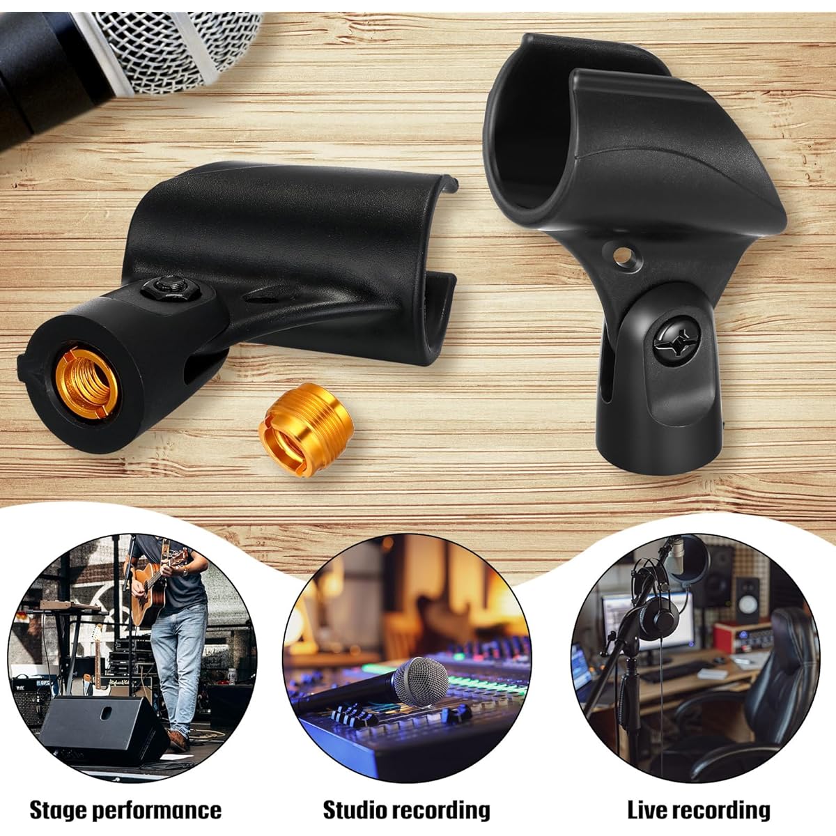 Copkim Microphone Clip Holder 10 Pieces with 10 Nut Adapters Adapter Fits 5/8" to 3/8" Perfect for Performance, Demonstration, Podcasting, and Recording
