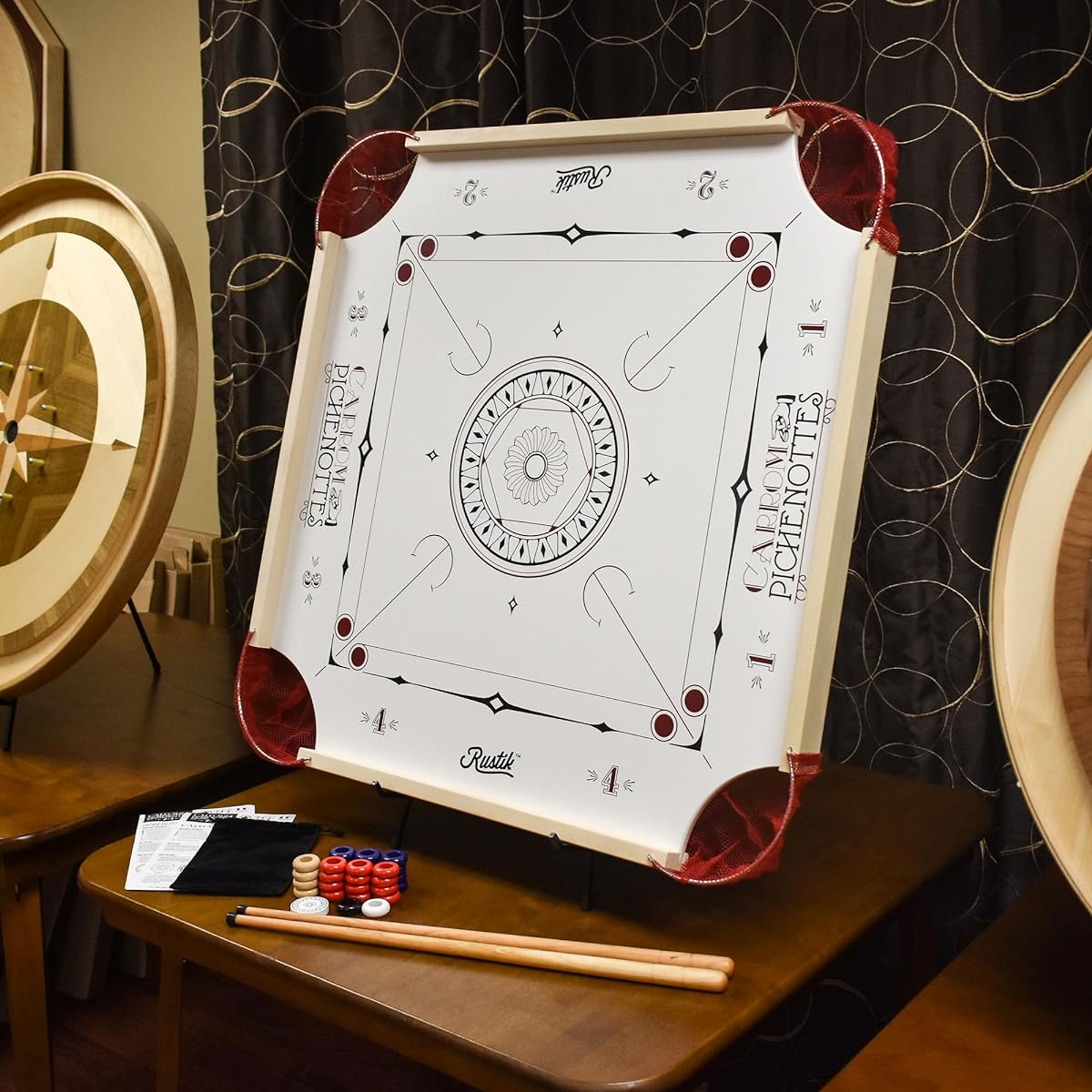 Crokinole Canada Beginner Carom/Pinochi/Picenotte Board Set (2 cues added)