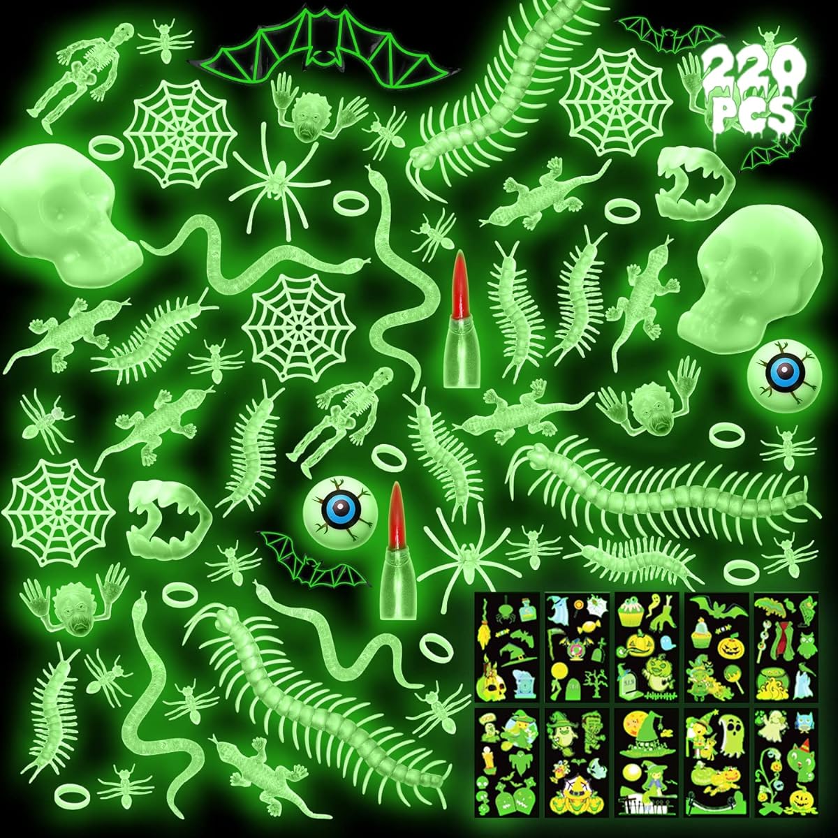TOY Life Halloween Party Favors for Kids, Glow In The Dark Party Favors, 220 Pieces