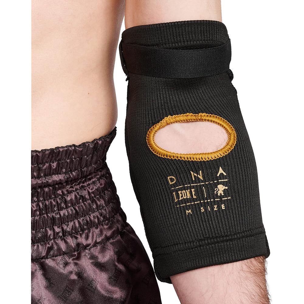 LEONE 1947 MMA Muay Thai Martial Arts Elbow Guard Unisex [DNA] Elbow Supporter Padded Velcro Closure Black/Gold L Size PR341 [Genuine Product]