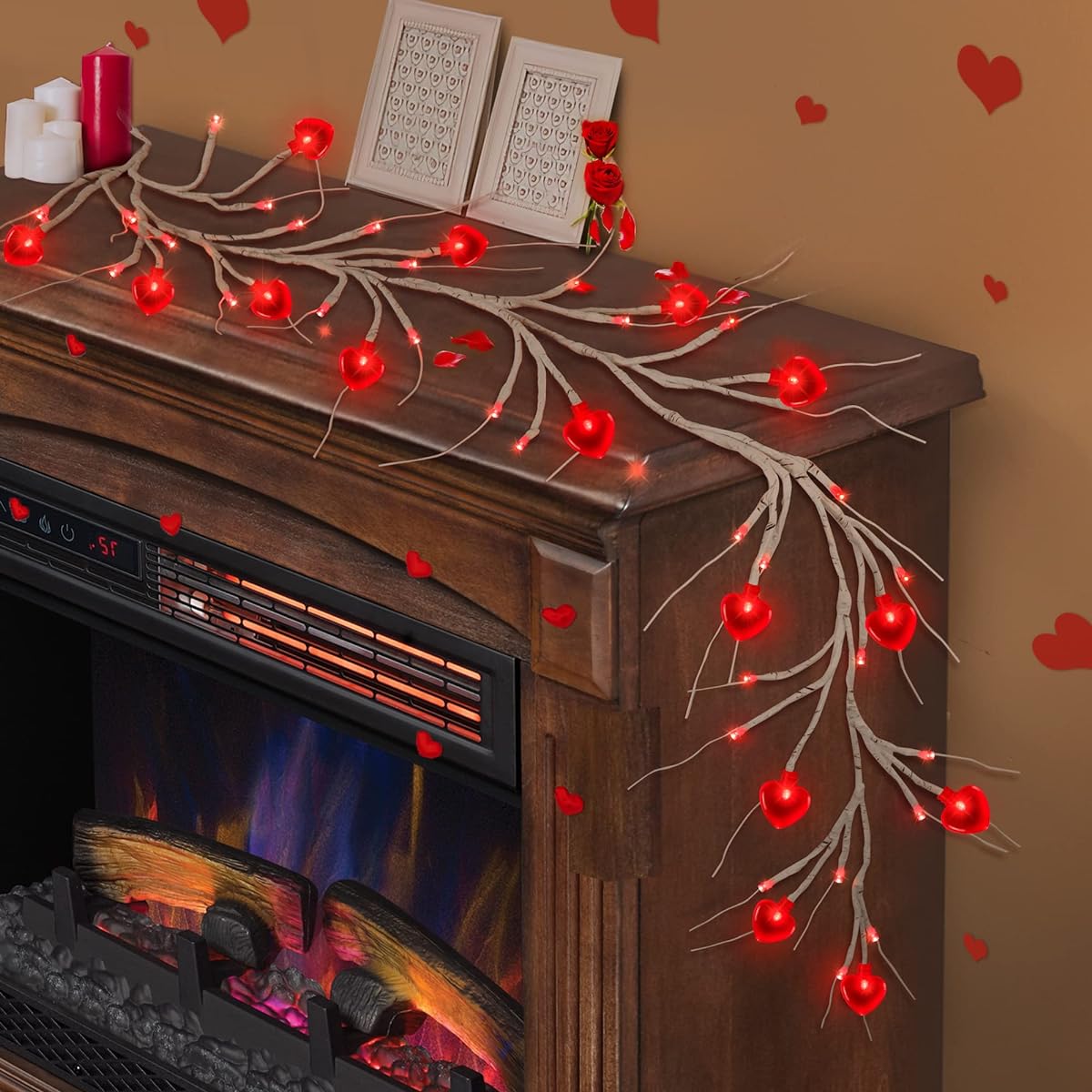 Valentine's Day Decoration Willow Vine Twig Decoration Garland with Lights