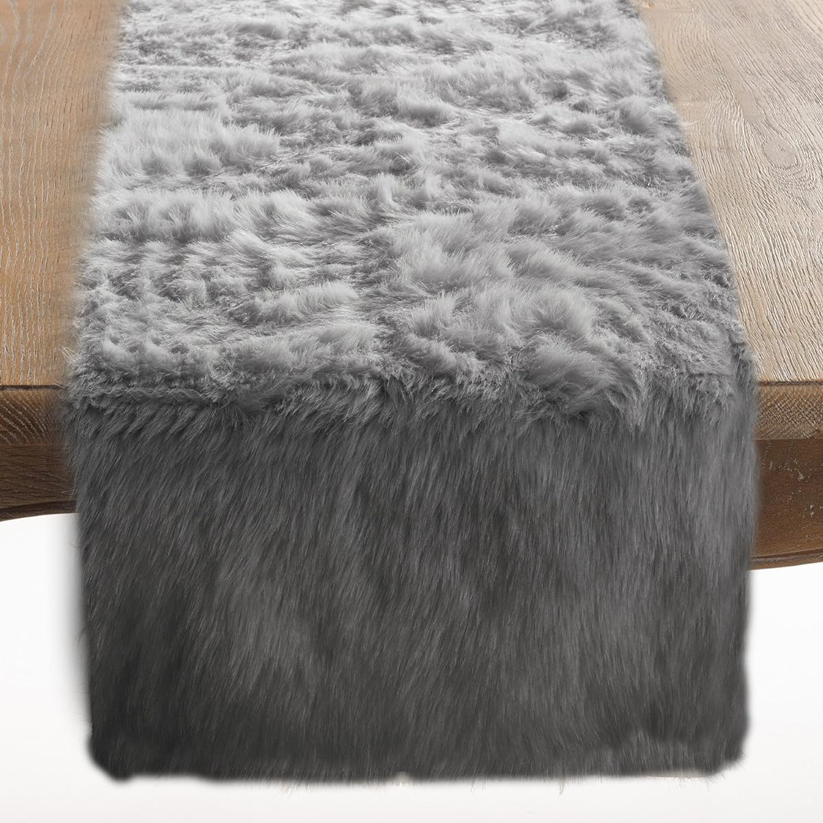 Occasion Gallery Grey Faux Fur Winter Holiday Table Runner, 15" x 72", Rectangle