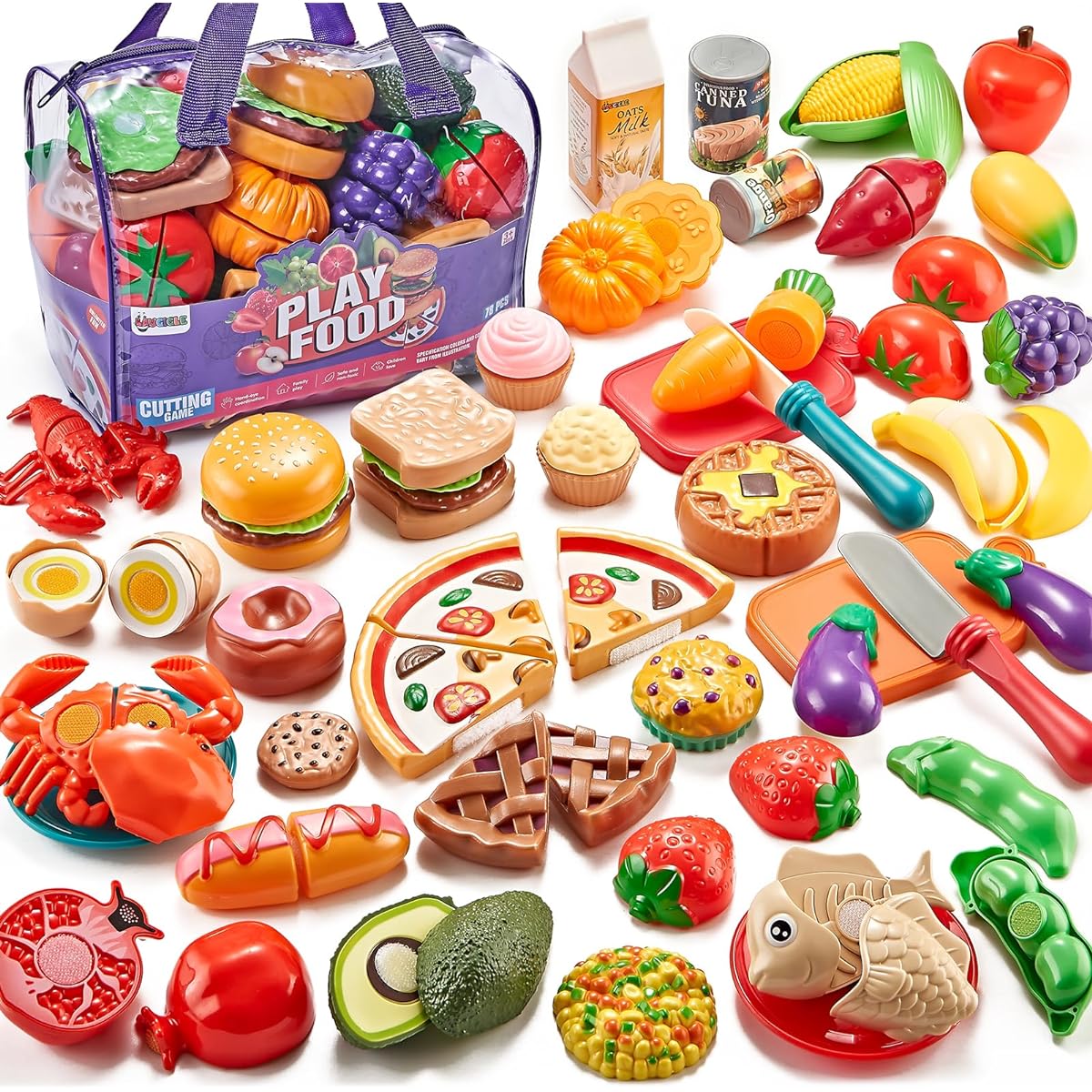 78 Pieces Play Food Set for Kids Kitchen