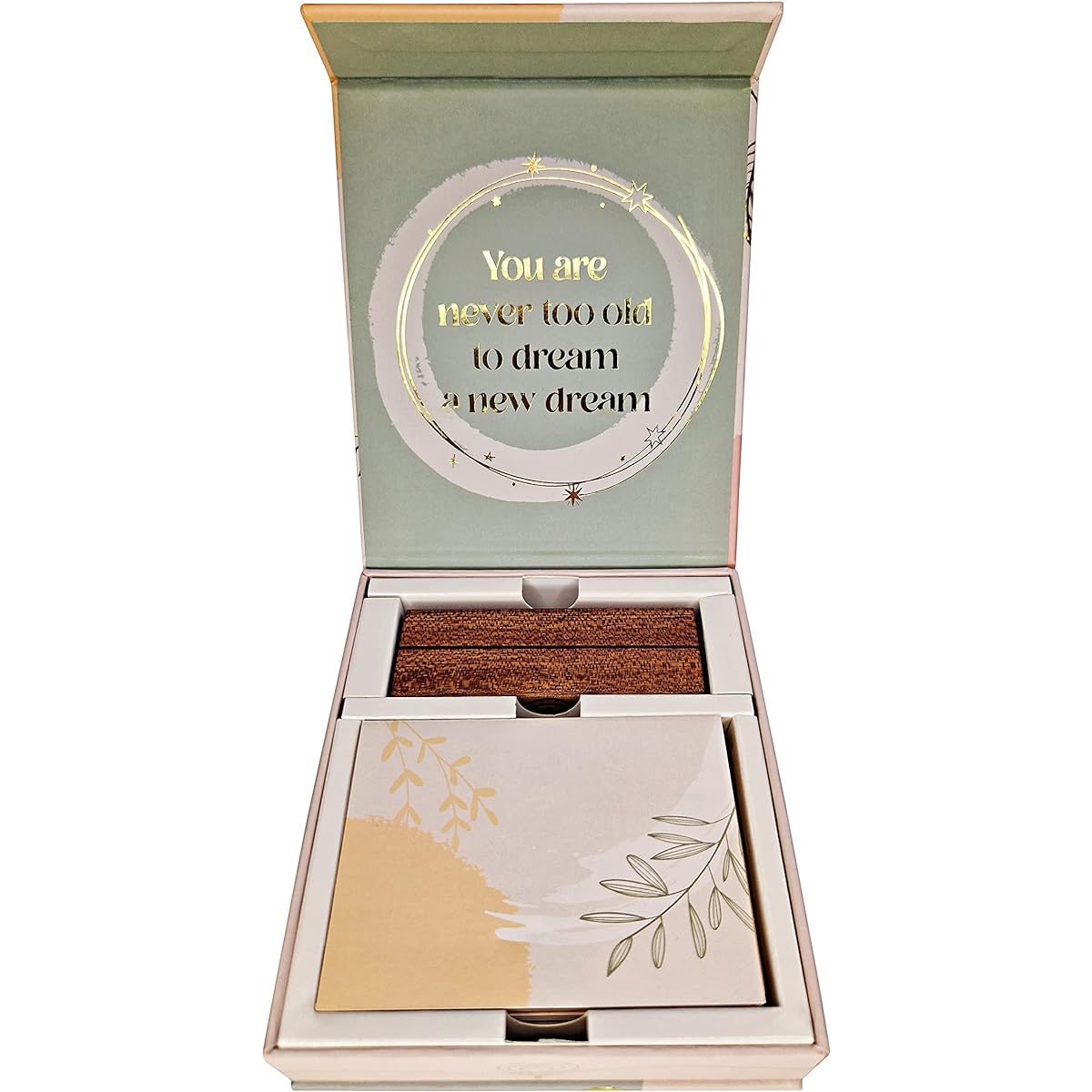 Omphoria Affirmation Cards 52 Positive Affirmations for Aging Beautifully - Feeling Peaceful with Age - Gold Card + Ebony Wood Stand