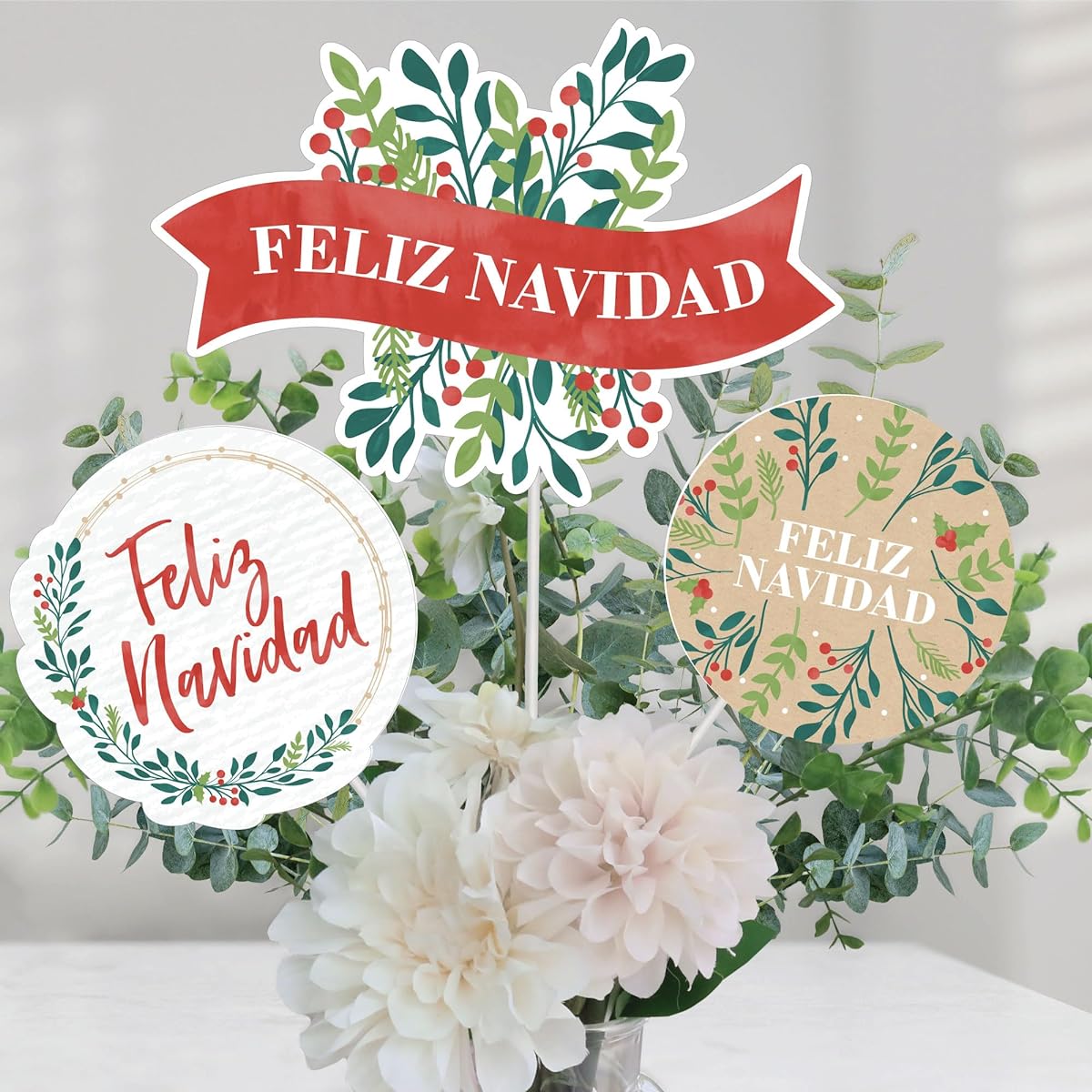 Feliz Navidad – Holiday Spanish Christmas Party Centerpiece Sticks – Table Toppers – Set of 15