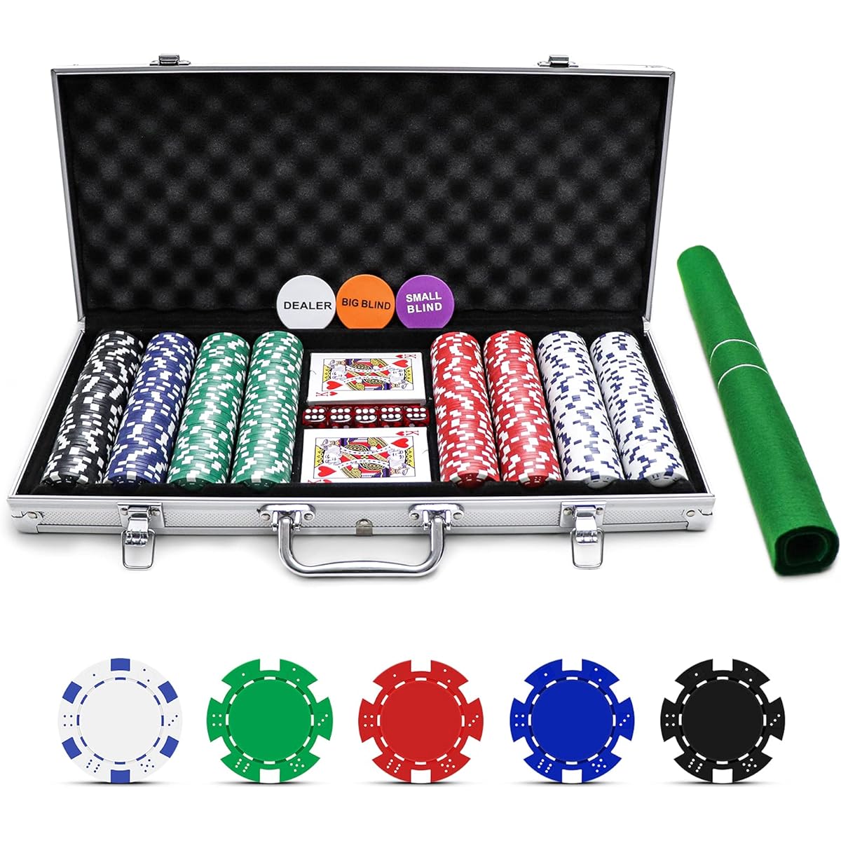 NOLIE Casino Poker Chip Set 400 Pieces with Aluminum Case and Double-Sided Poker Table Top for Gambling (11.5 Grams)