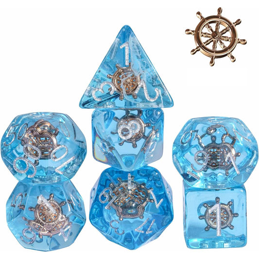 UDIXI Polyhedral Dice Set 7pcs D&D Ladder, Blue DND Dice with White Floating Silk for Dungeons & Dragons RPG MTG and Other Tabletop Games
