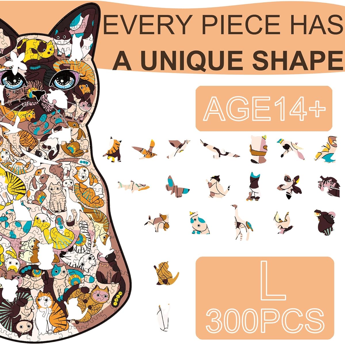 NKTDWO Wooden Puzzle for Adults Cat Jigsaw Puzzle Advanced Animal Woodcut Puzzle Gift Package Gifts for Family and Friends Christmas Thanksgiving (Many Cats, Large Size)