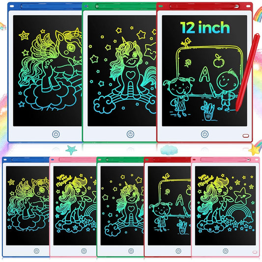 8Pcs 12 Inch LCD Writing Tablet Doodle Board for Kids Colorful Doodle Pad Writing Board Electronic Drawing Tablet Kids Toddler Learning Birthday Gift for Girls Boys (White Trim)