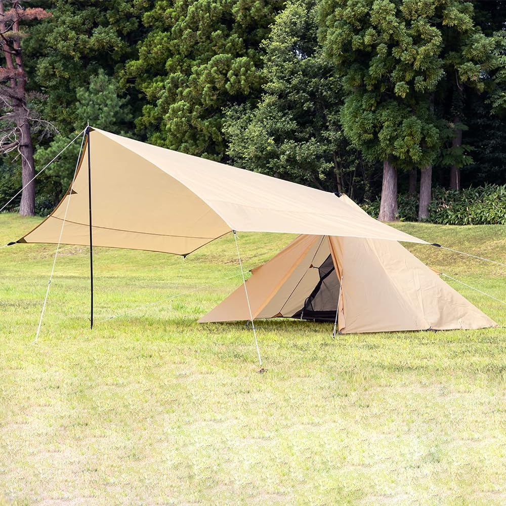 BUNDOK Mini Hexagon Tarp Beige Approx. 430 x 350 cm Comes with 2 poles