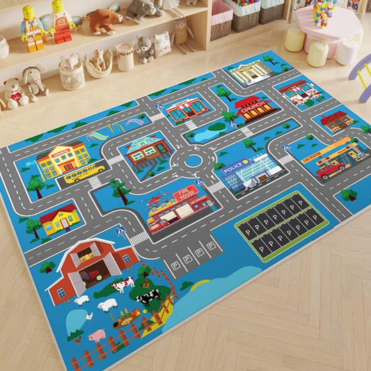 , rug mat, children's room, baby, new life, kids carpet, road pattern, games, playable, 3D pattern, washable, elementary school, kindergarten, nursery school, stylish, thin, with anti-slip, kids room, air conditioning protection, easy to clean, 120x180cm