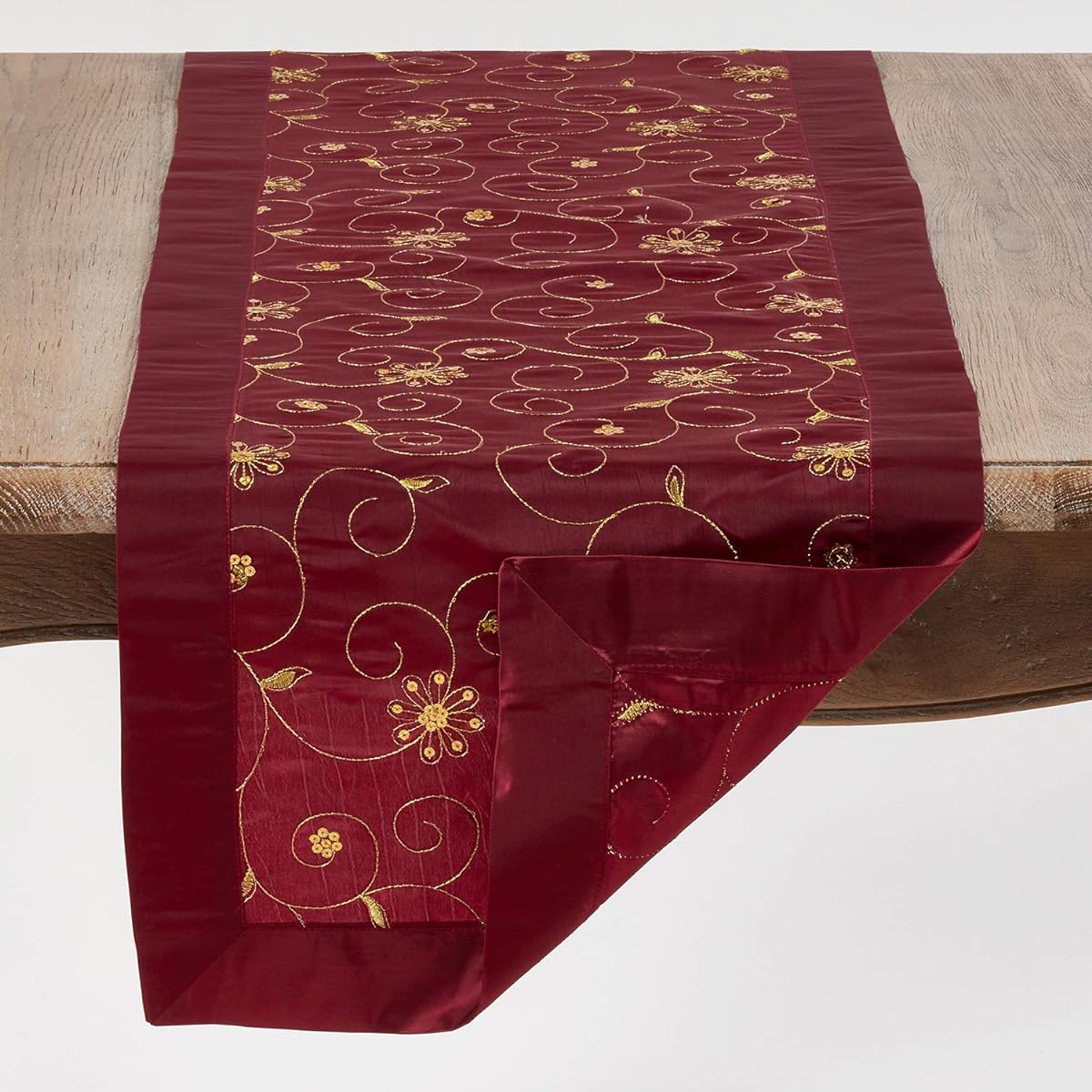 Burgundy Gold Color Embroidery with Sequins Special Occasion Holiday Table Runner Tablecloth Table Topper 16"x108" Runner (Red) OGSTXJ511.BU16108B