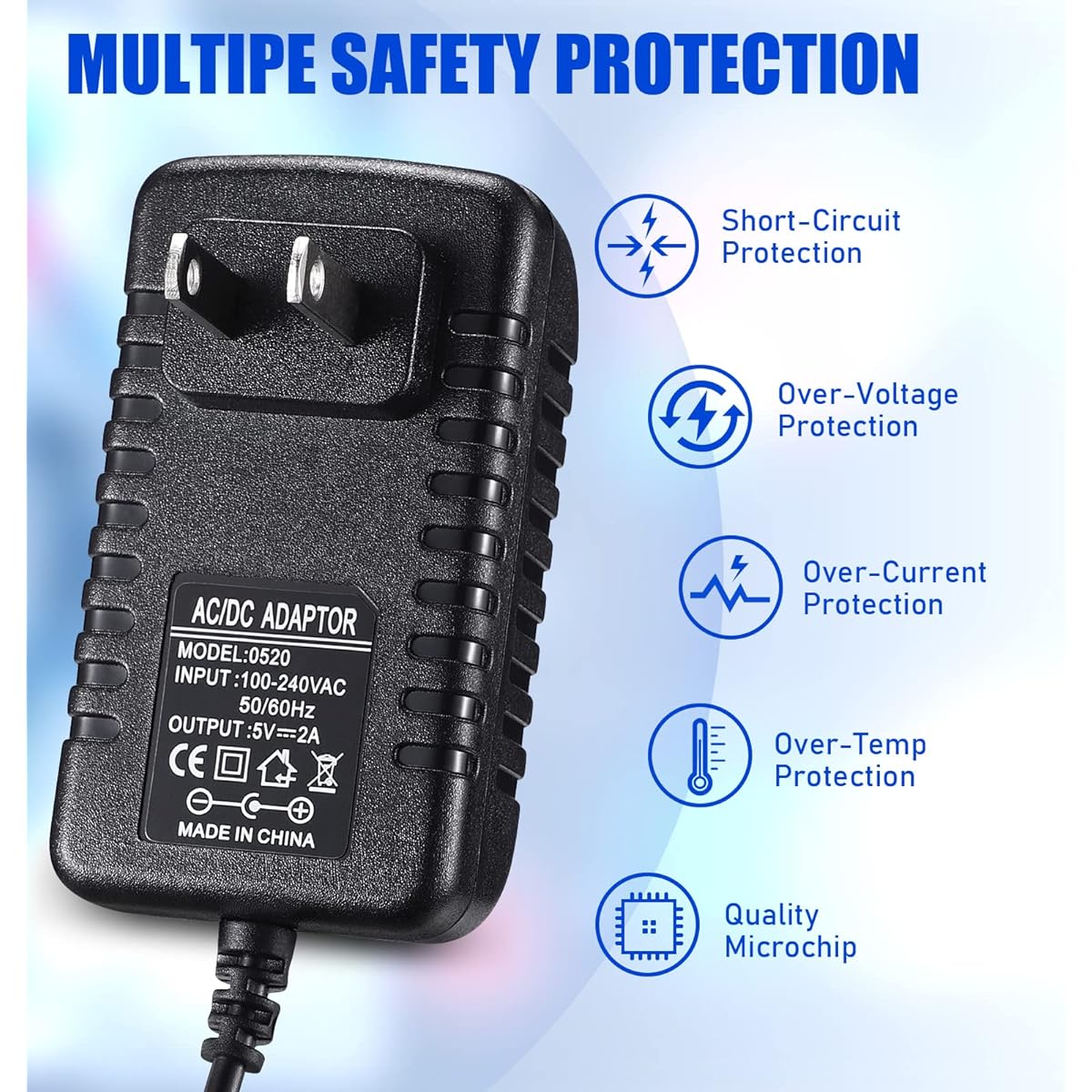 Suacopzar 5V 2A Power Adapter DC 5V 10W Switching Power Supply AC 100V-240V to DC 5 Volt 2 Amp Universal Switching Transformer 5.5x2.5mm & 5.5x2.1mm Plug for Router/CCTV Camera