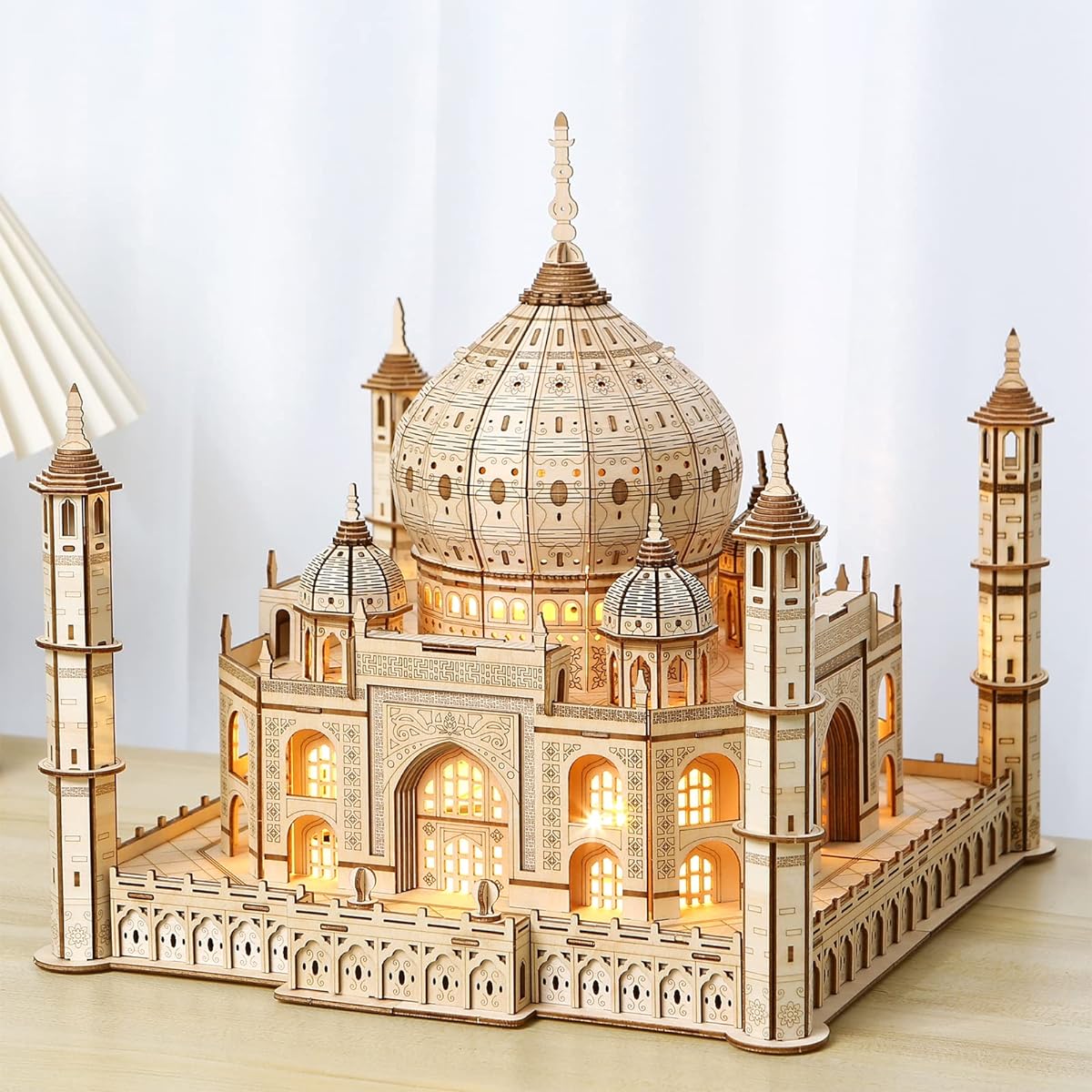 UGUTER 3D Wooden Puzzle Architecture Taj Mahal Model Craft STEM Kit LED Light DIY Home Decoration Valentine's Day Birthday Gift for Adults & Kids (Taj Mahal)