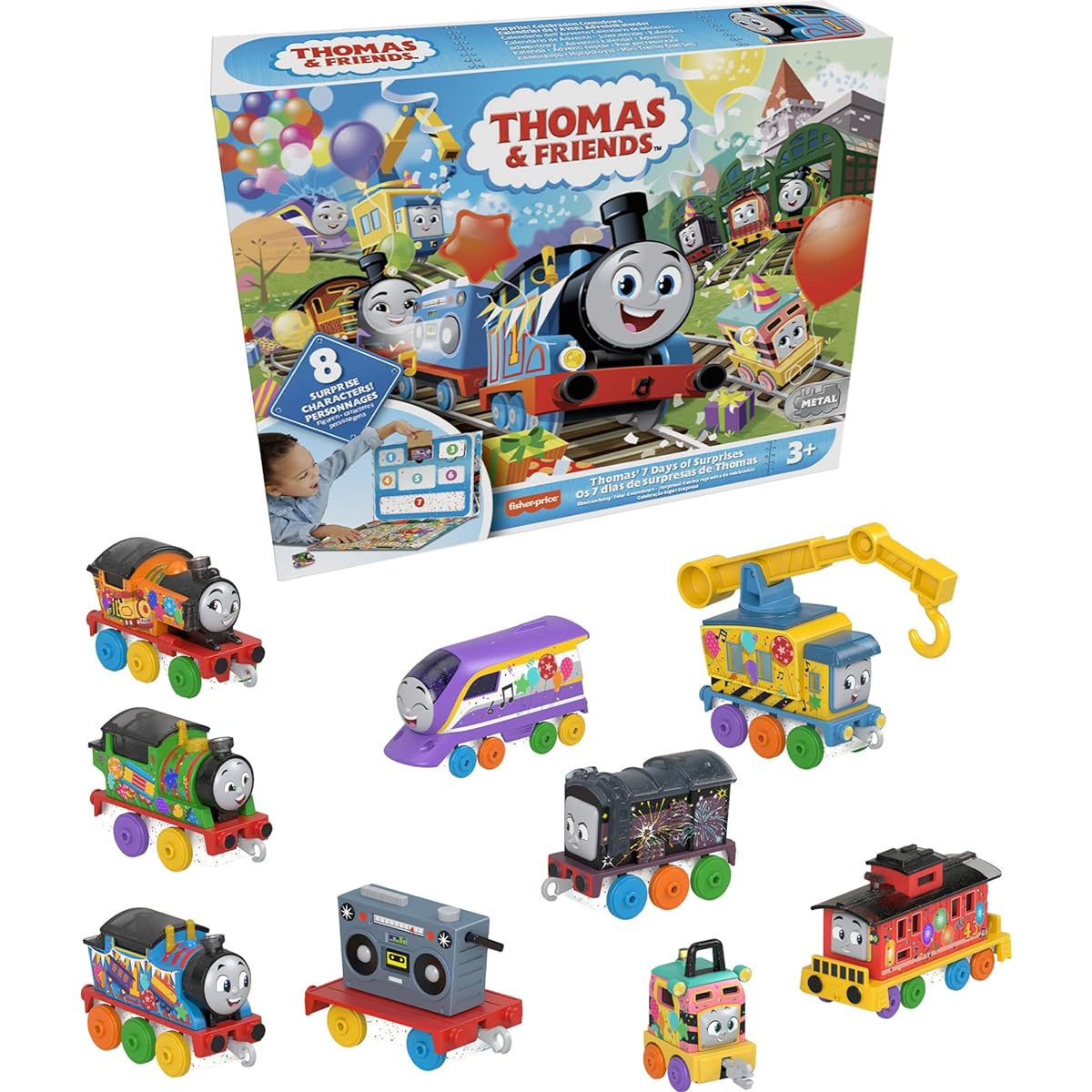 Thomas & Friends Toy Trains Gift Set Thomas 7 Days of Surprises, 10-Piece Diecast Vehicles with Cargo for Kids Ages 3+ Years