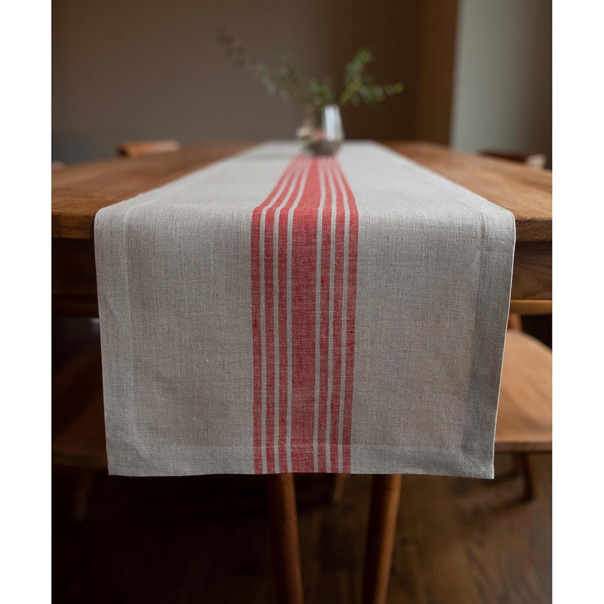 Solino Home Farmhouse Striped Linen Table Runner 36" - 100% Pure Linen 14" x 36" Table Runner in Red and Natural - Small Coffee Table Runner for Spring, Summer, Indoor and Outdoor Use